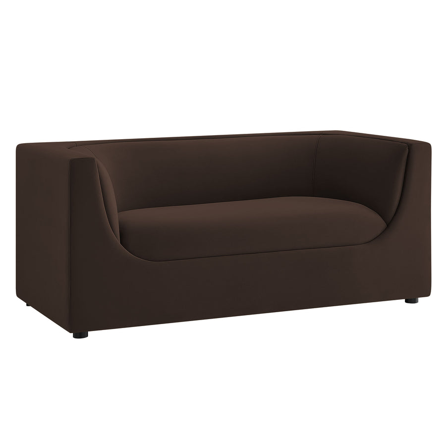 Drift 67" Curved Back Performance Velvet Loveseat in Chocolate Brown
