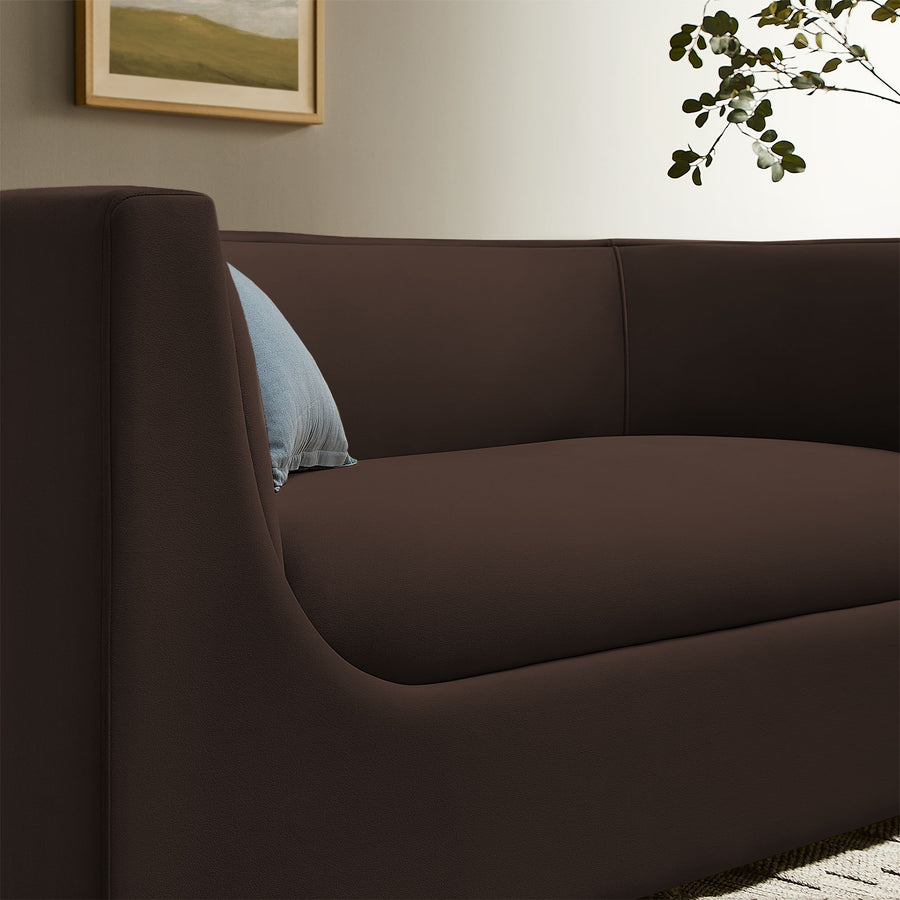 Drift 67" Curved Back Performance Velvet Loveseat in Chocolate Brown