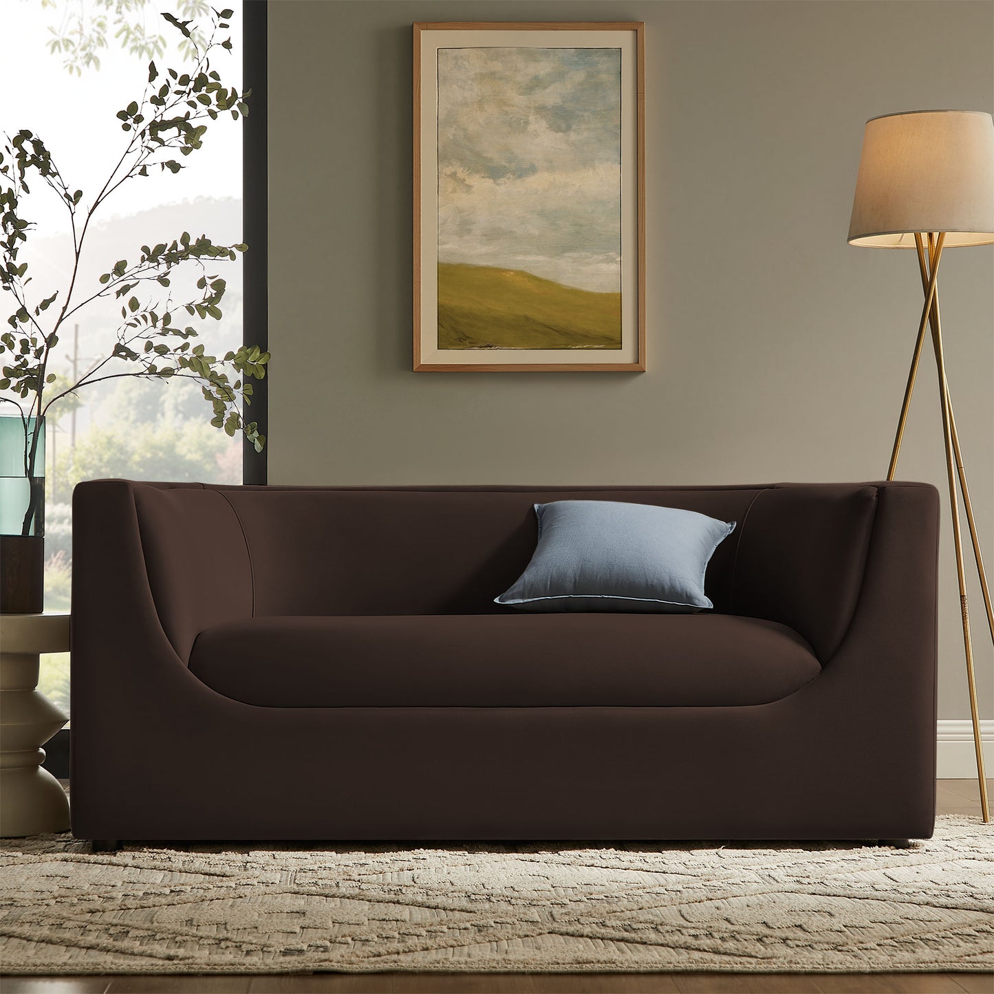 Drift 67" Curved Back Performance Velvet Loveseat in Chocolate Brown
