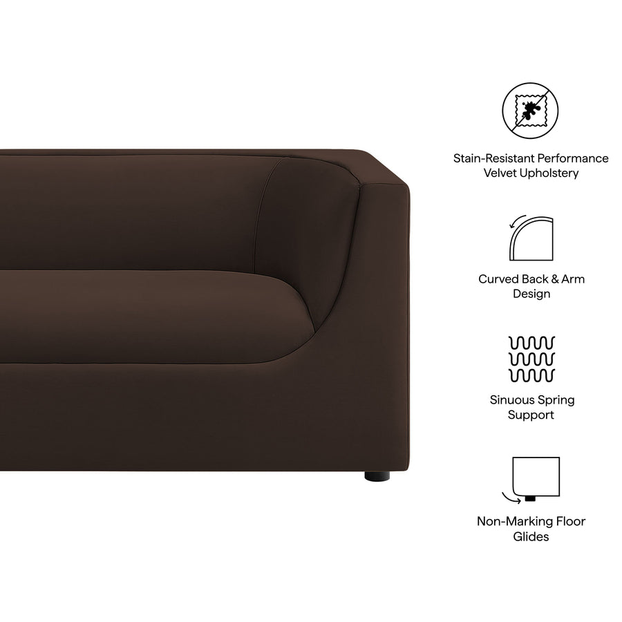 Drift 67" Curved Back Performance Velvet Loveseat in Chocolate Brown