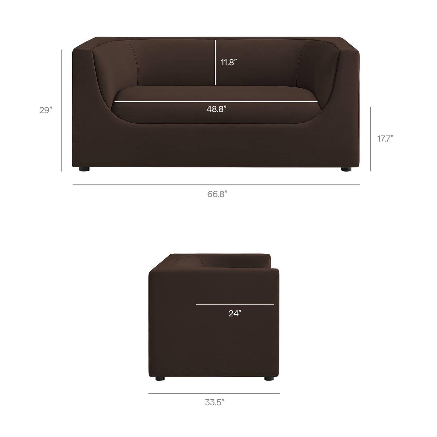 Drift 67" Curved Back Performance Velvet Loveseat in Chocolate Brown