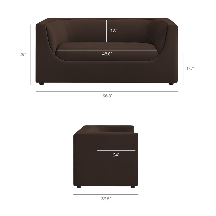 Drift 67" Curved Back Performance Velvet Loveseat in Chocolate Brown