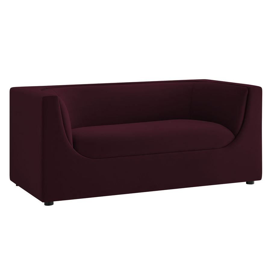 Drift 67" Curved Back Performance Velvet Loveseat in Mulberry