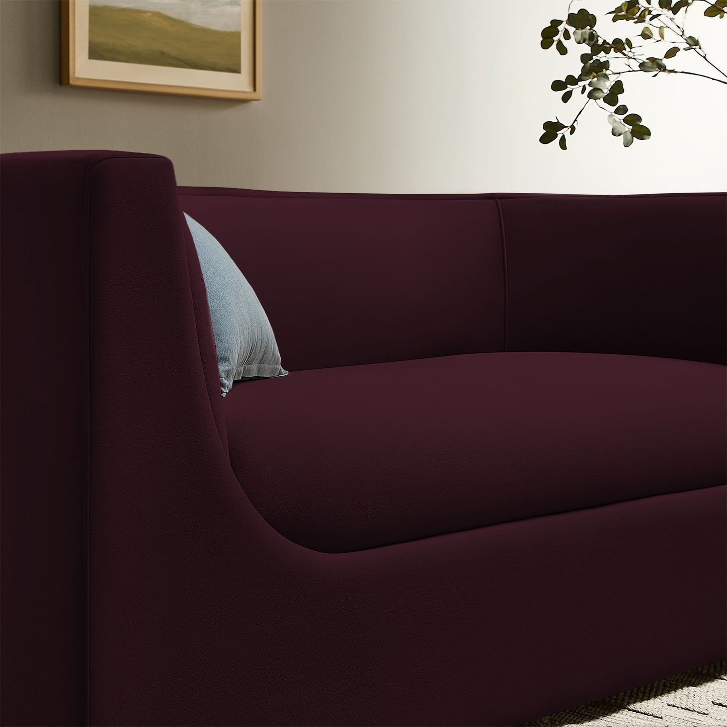 Drift 67" Curved Back Performance Velvet Loveseat in Mulberry