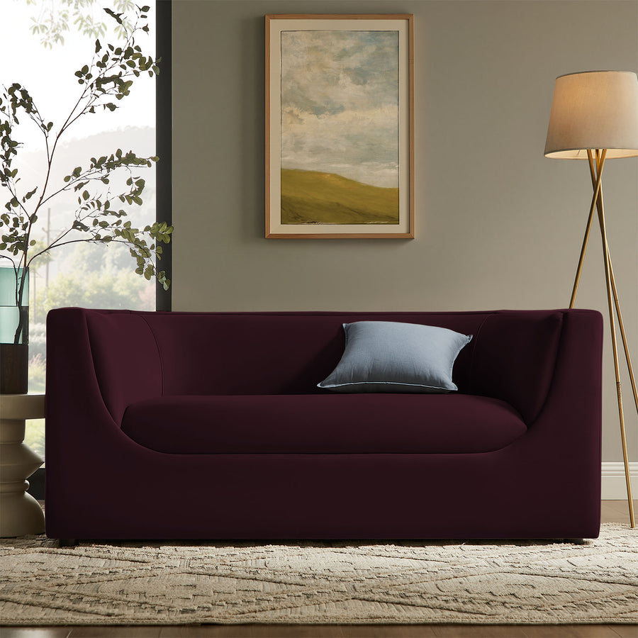 Drift 67" Curved Back Performance Velvet Loveseat in Mulberry