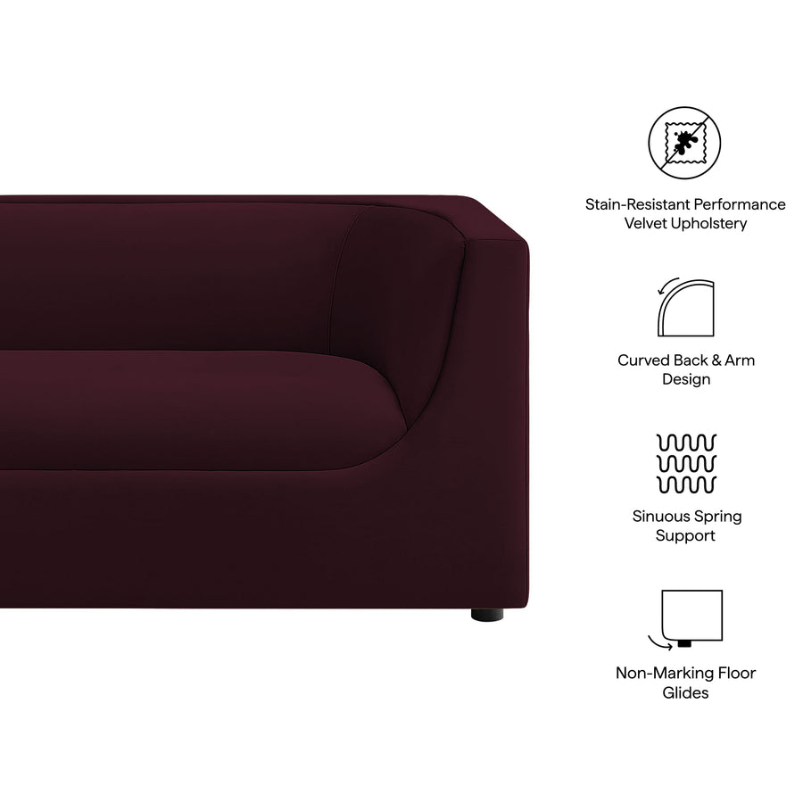 Drift 67" Curved Back Performance Velvet Loveseat in Mulberry