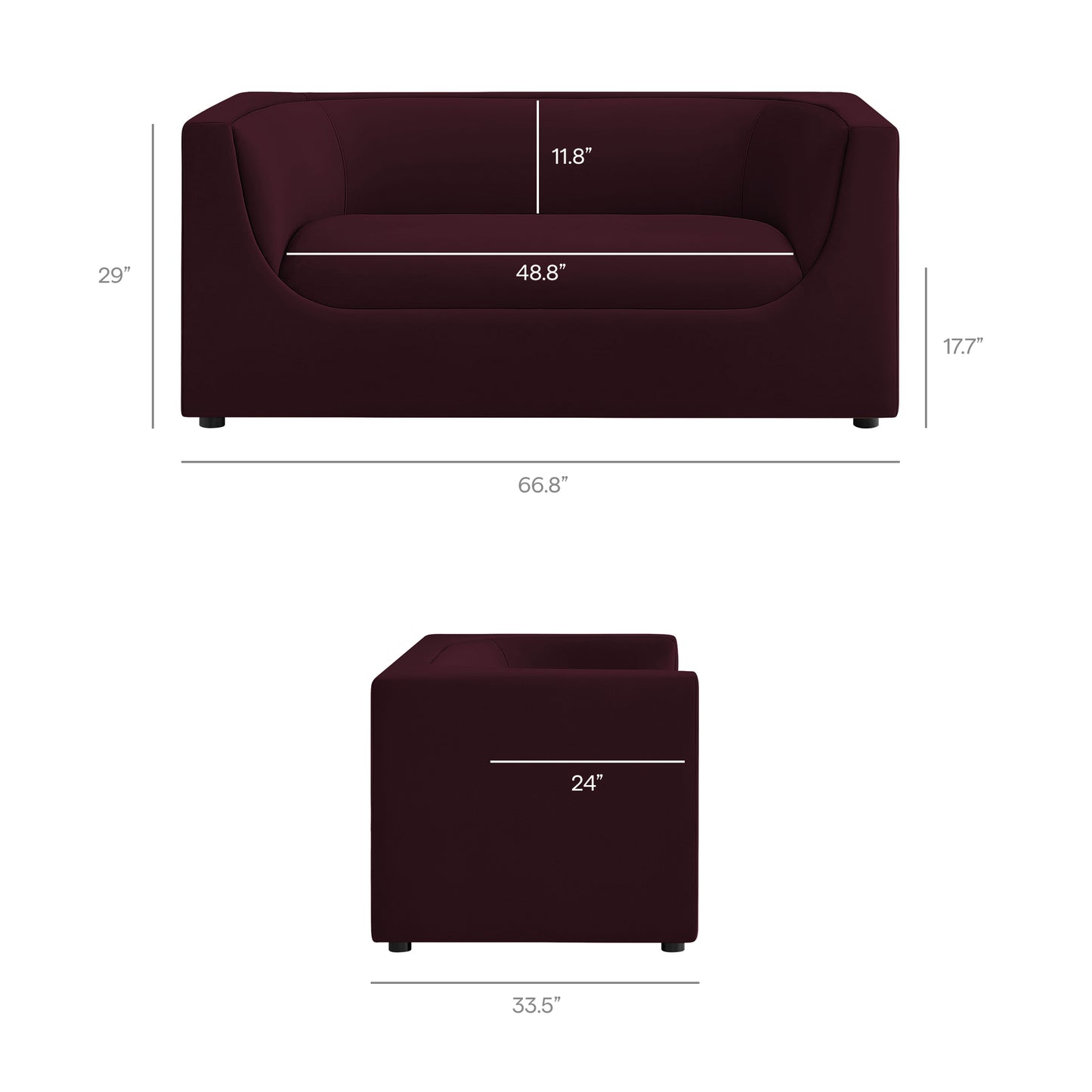 Drift 67" Curved Back Performance Velvet Loveseat in Mulberry