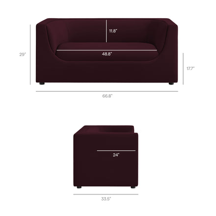 Hilda 67" Curved Back Performance Velvet Loveseat in Mulberry