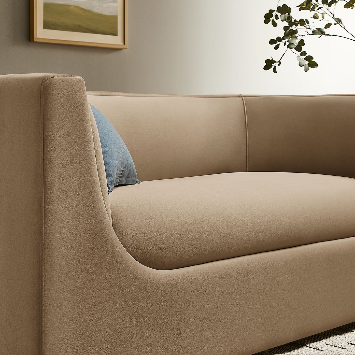 Drift 67" Curved Back Performance Velvet Loveseat in Taupe
