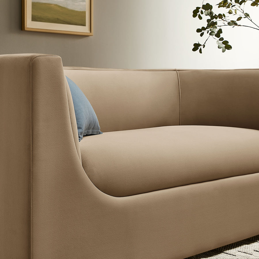 Drift 67" Curved Back Performance Velvet Loveseat in Taupe