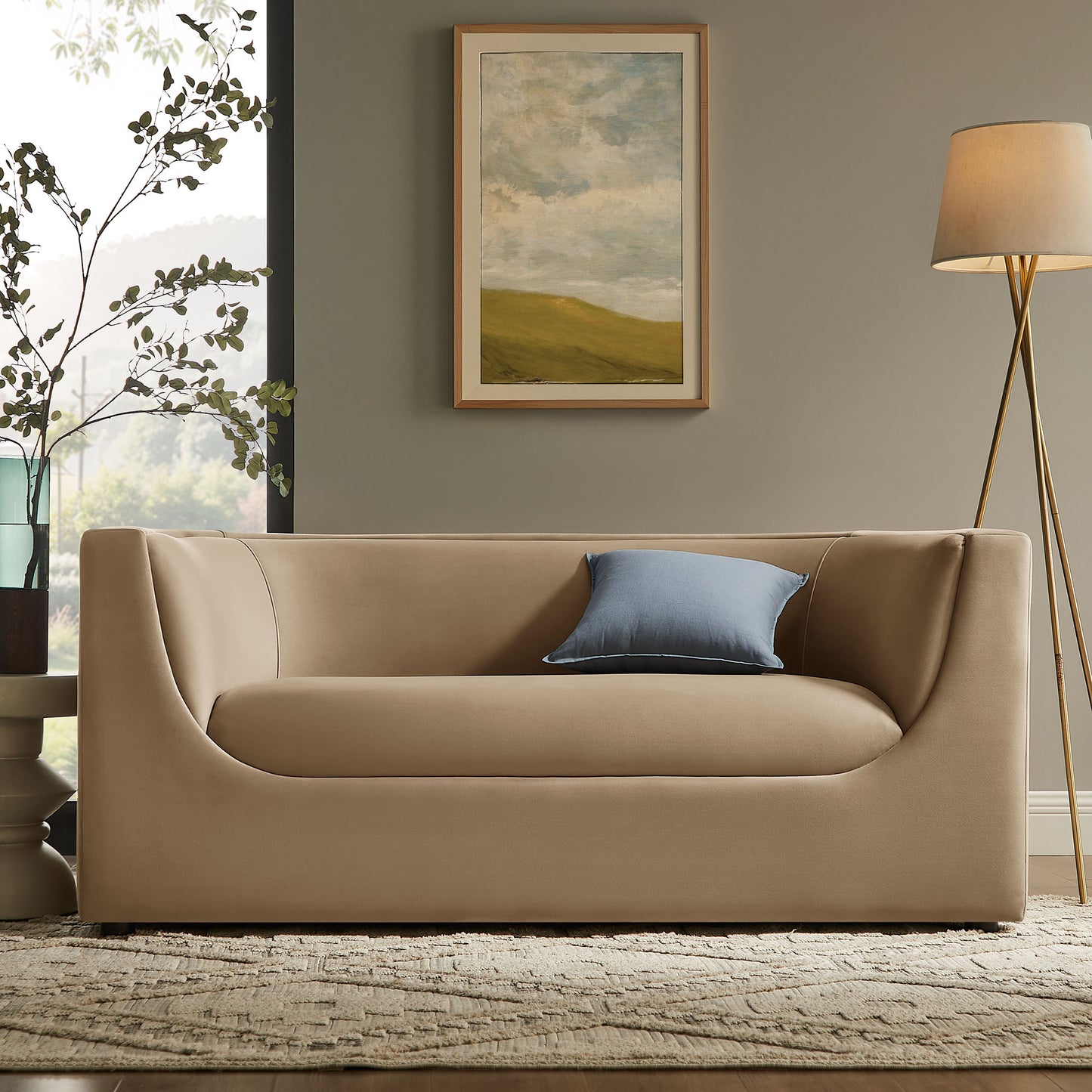 Drift 67" Curved Back Performance Velvet Loveseat in Taupe