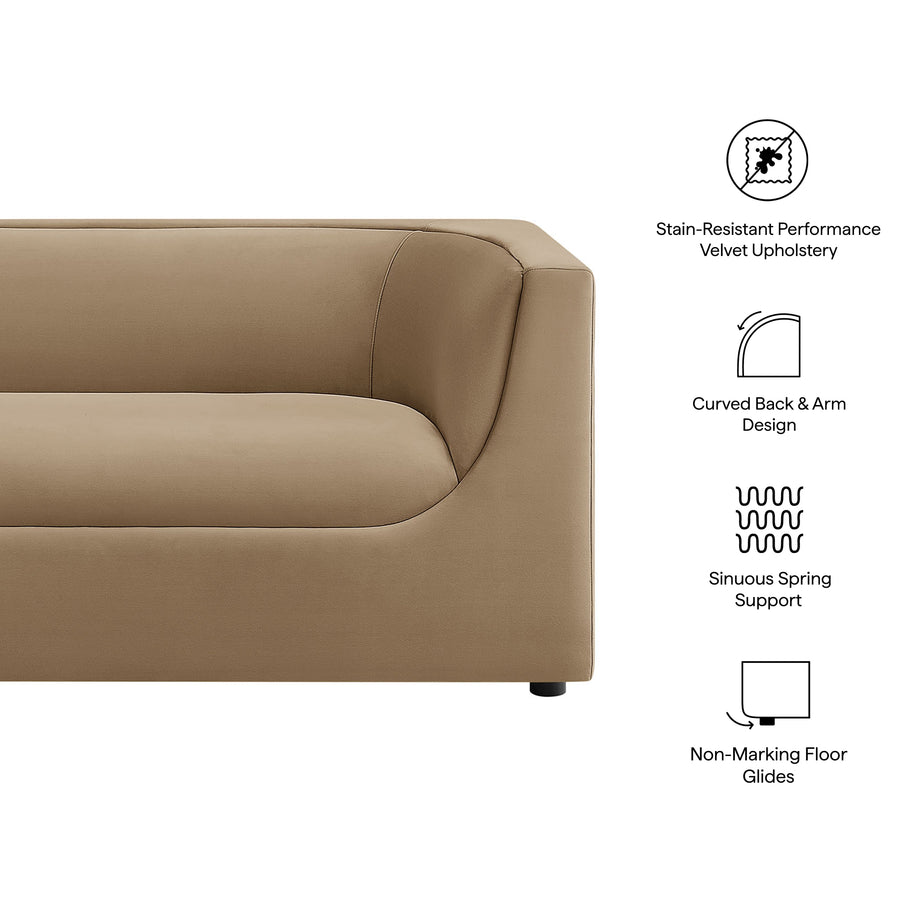 Drift 67" Curved Back Performance Velvet Loveseat in Taupe
