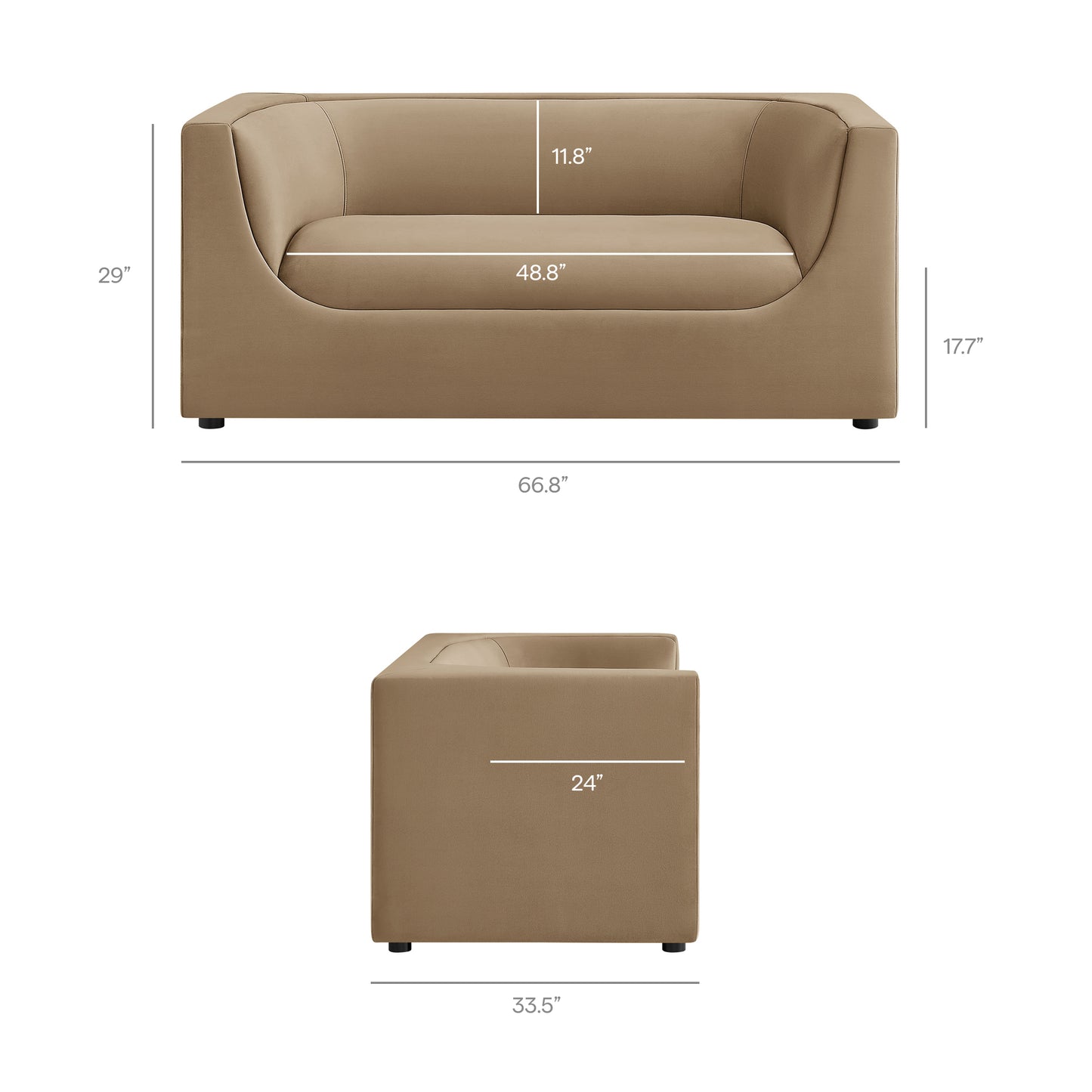 Drift 67" Curved Back Performance Velvet Loveseat in Taupe