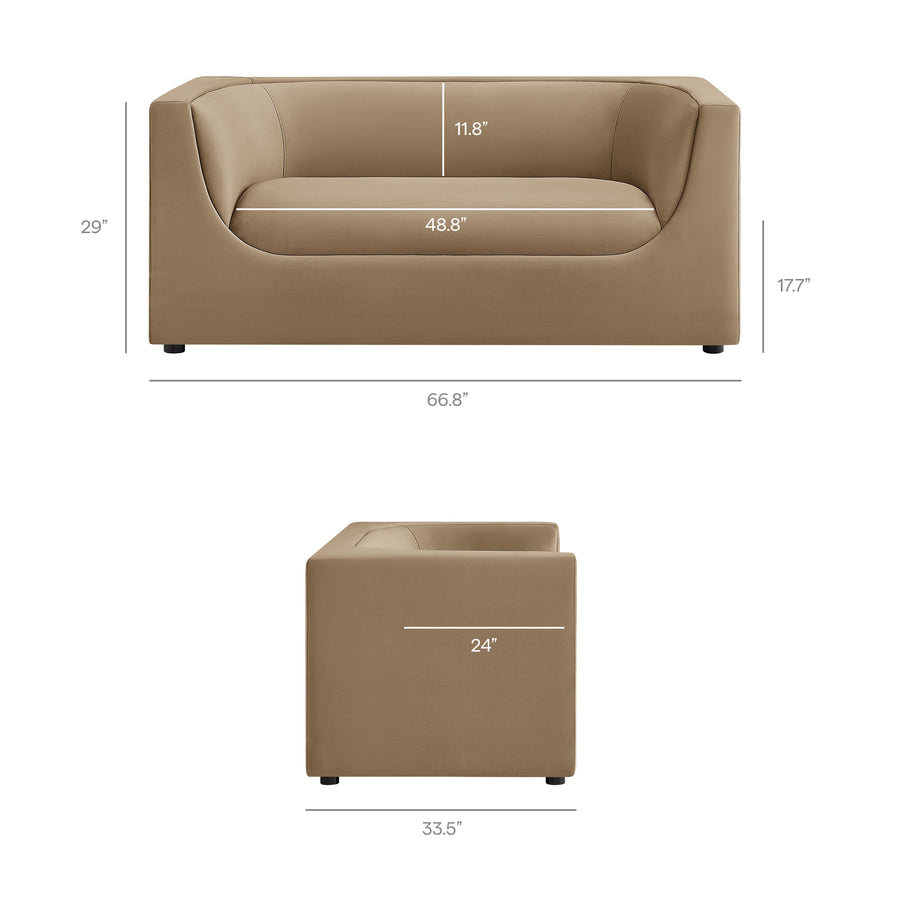 Drift 67" Curved Back Performance Velvet Loveseat in Taupe