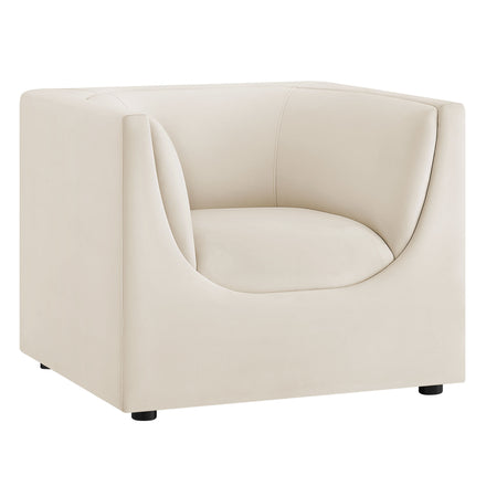 Hilda Curved Back Performance Velvet Armchair in Alabaster