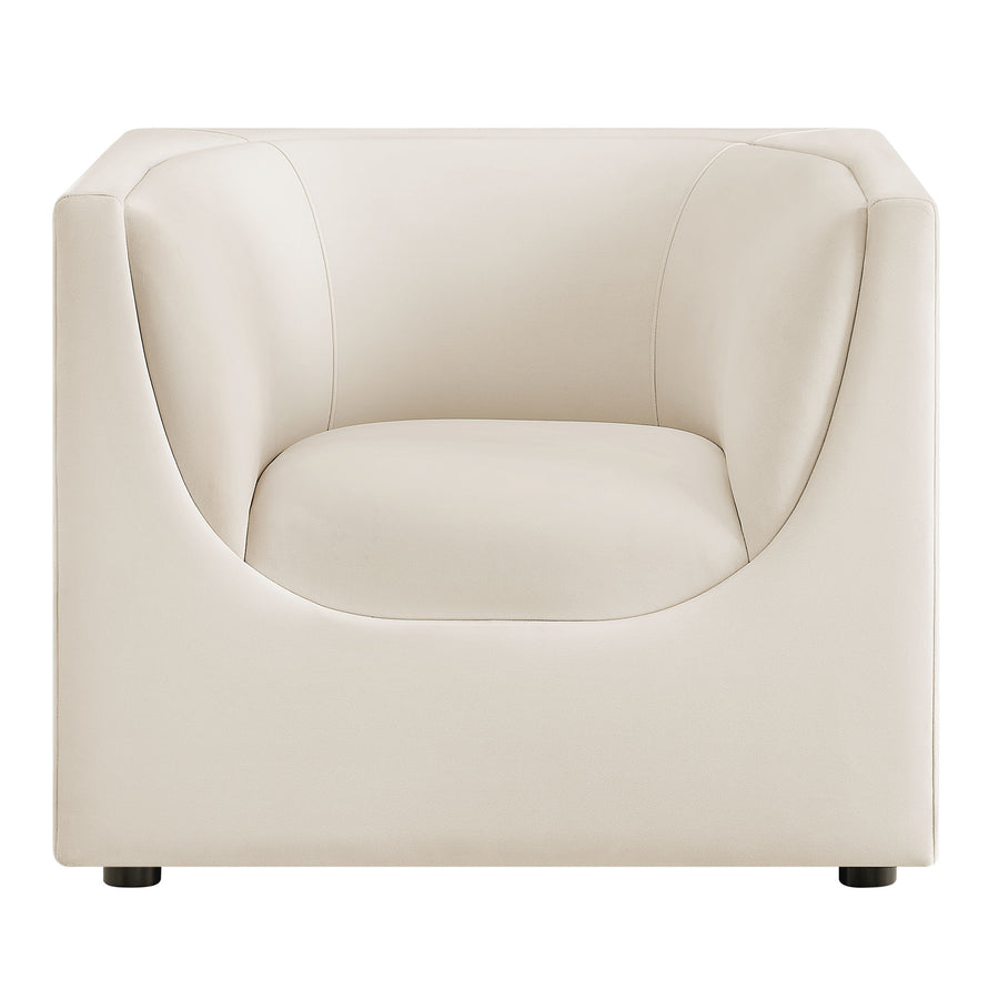 Drift Curved Back Performance Velvet Armchair in Alabaster