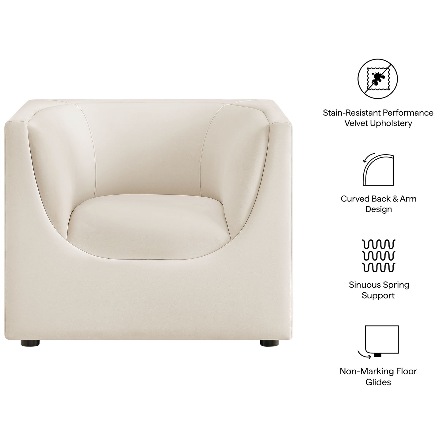 Drift Curved Back Performance Velvet Armchair in Alabaster