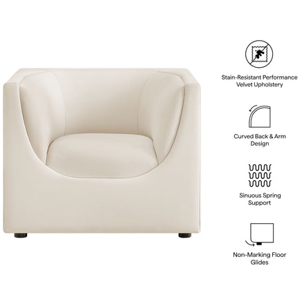 Hilda Curved Back Performance Velvet Armchair in Alabaster