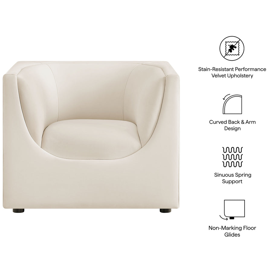 Drift Curved Back Performance Velvet Armchair in Alabaster