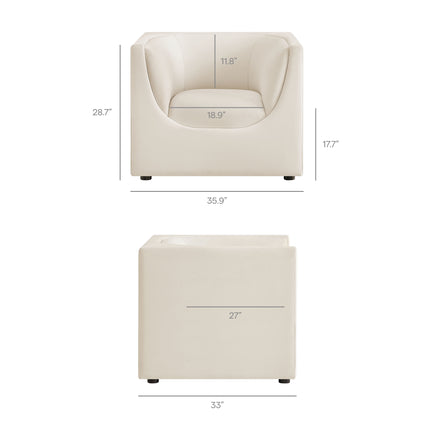 Hilda Curved Back Performance Velvet Armchair in Alabaster