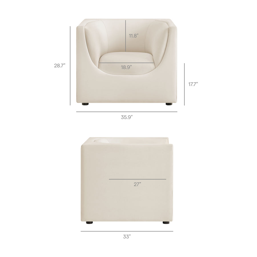 Drift Curved Back Performance Velvet Armchair in Alabaster