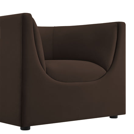 Hilda Curved Back Performance Velvet Armchair in Chocolate Brown