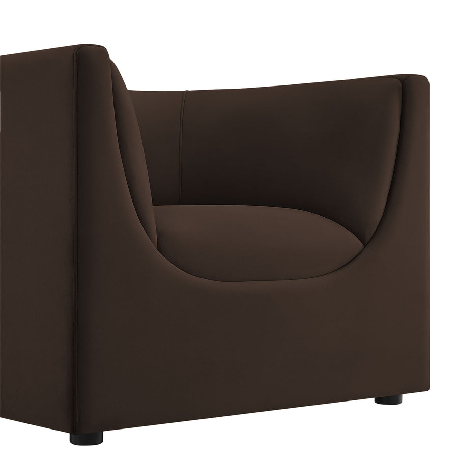 Drift Curved Back Performance Velvet Armchair in Chocolate Brown