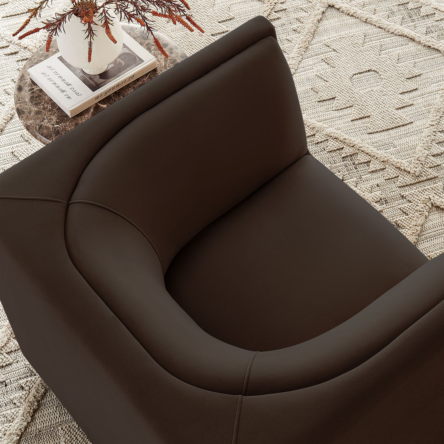 Drift Curved Back Performance Velvet Armchair in Chocolate Brown