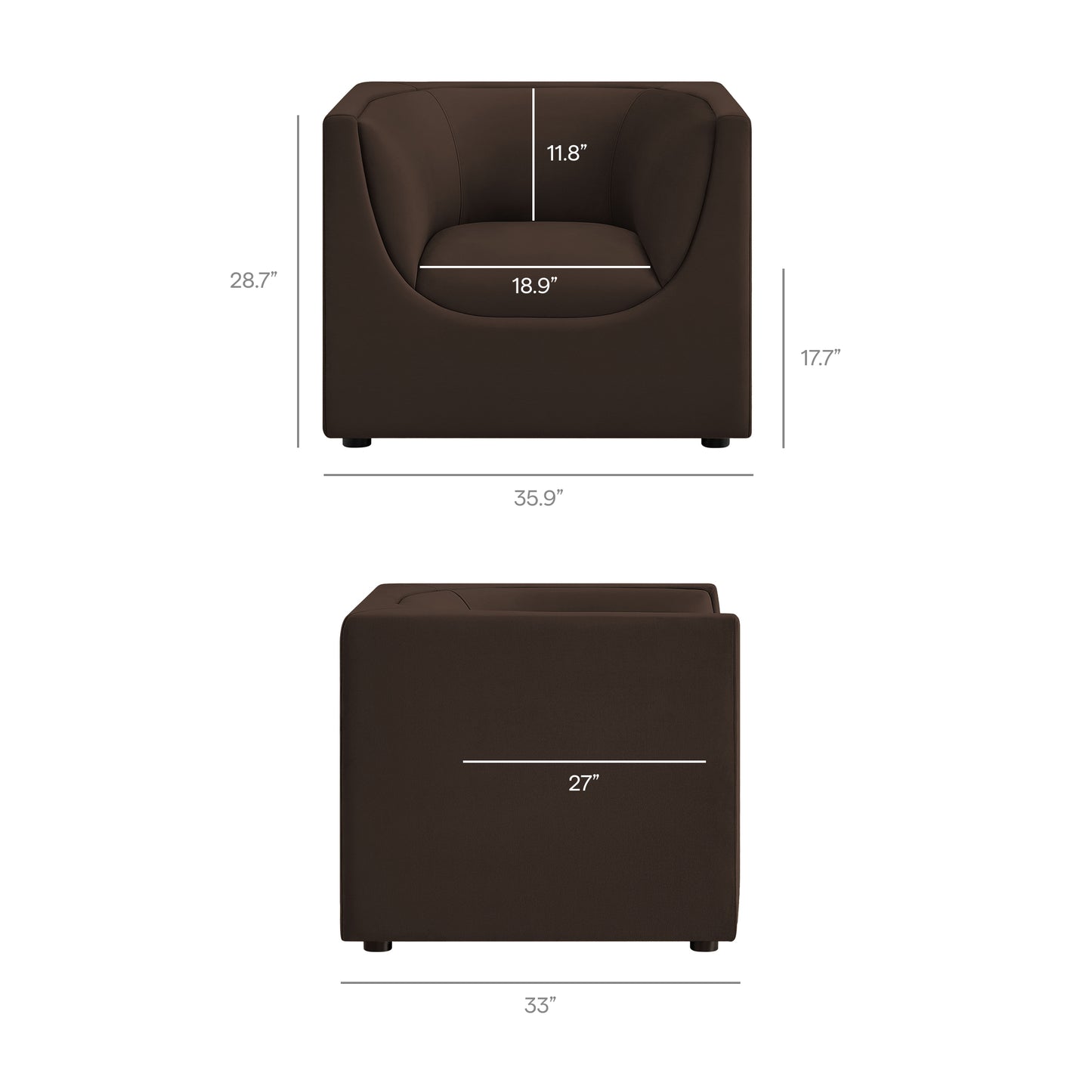 Drift Curved Back Performance Velvet Armchair in Chocolate Brown