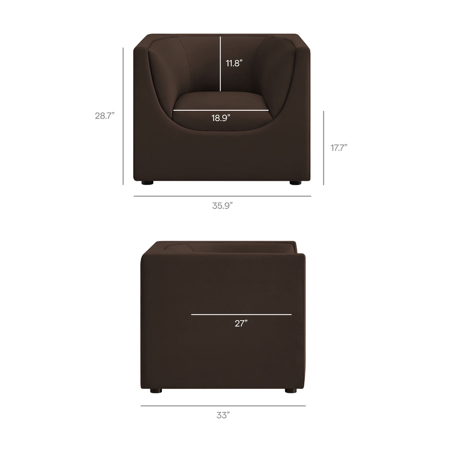 Drift Curved Back Performance Velvet Armchair in Chocolate Brown