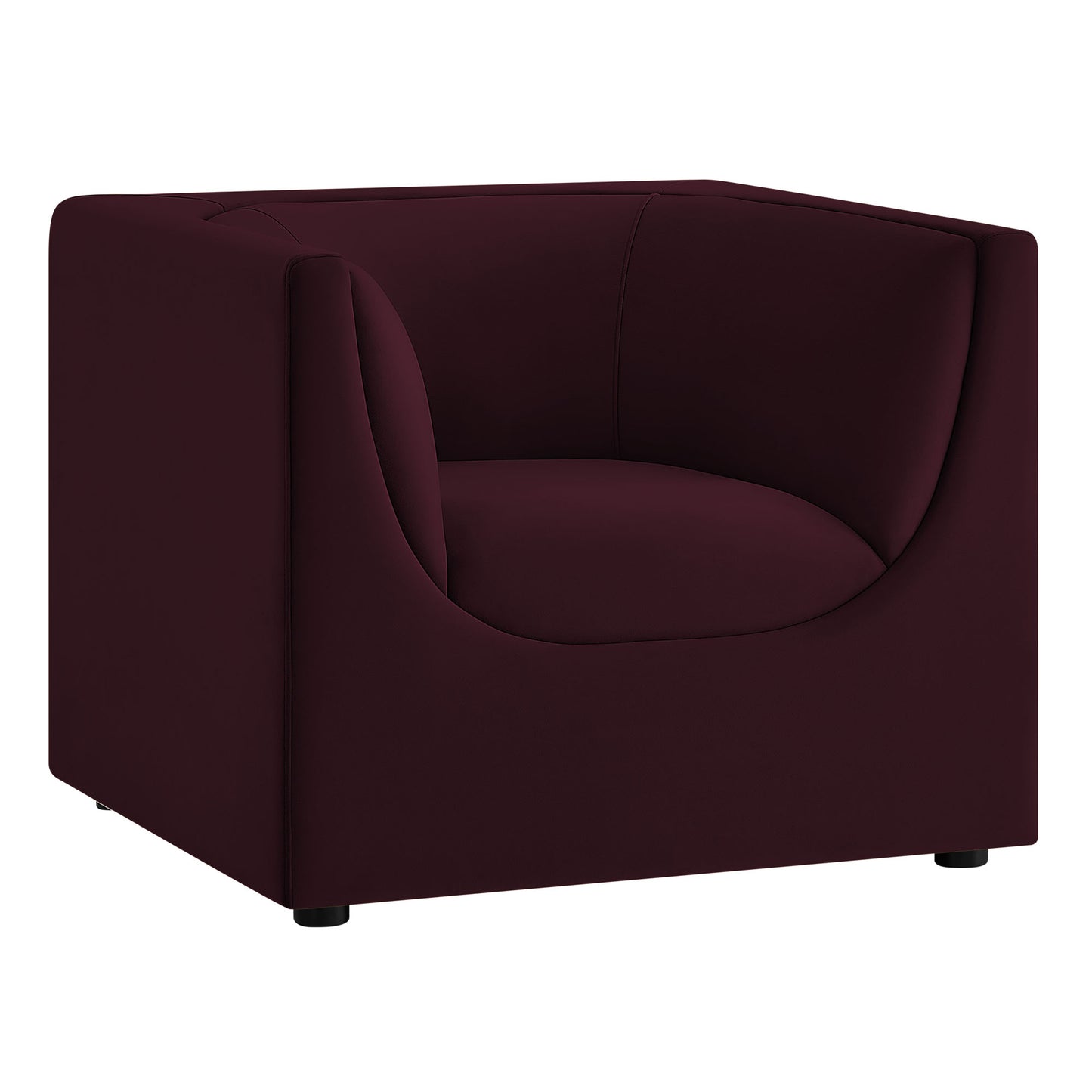 Drift Curved Back Performance Velvet Armchair in Mulberry