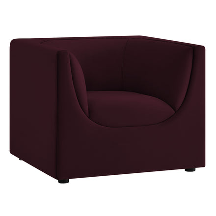 Hilda Curved Back Performance Velvet Armchair in Mulberry