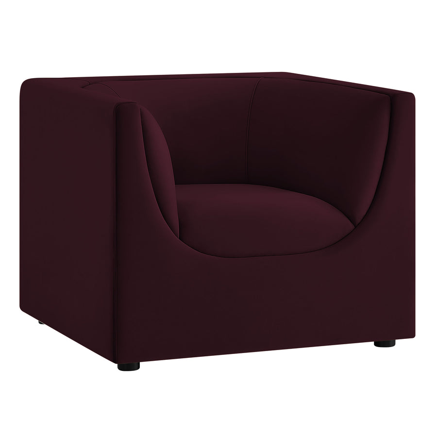 Drift Curved Back Performance Velvet Armchair in Mulberry