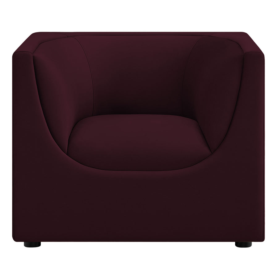 Drift Curved Back Performance Velvet Armchair in Mulberry