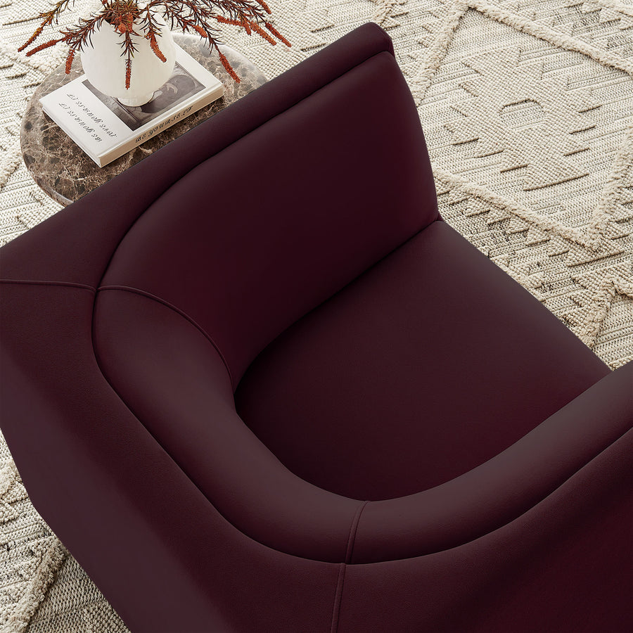 Drift Curved Back Performance Velvet Armchair in Mulberry