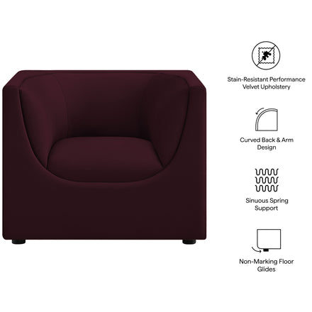 Hilda Curved Back Performance Velvet Armchair in Mulberry