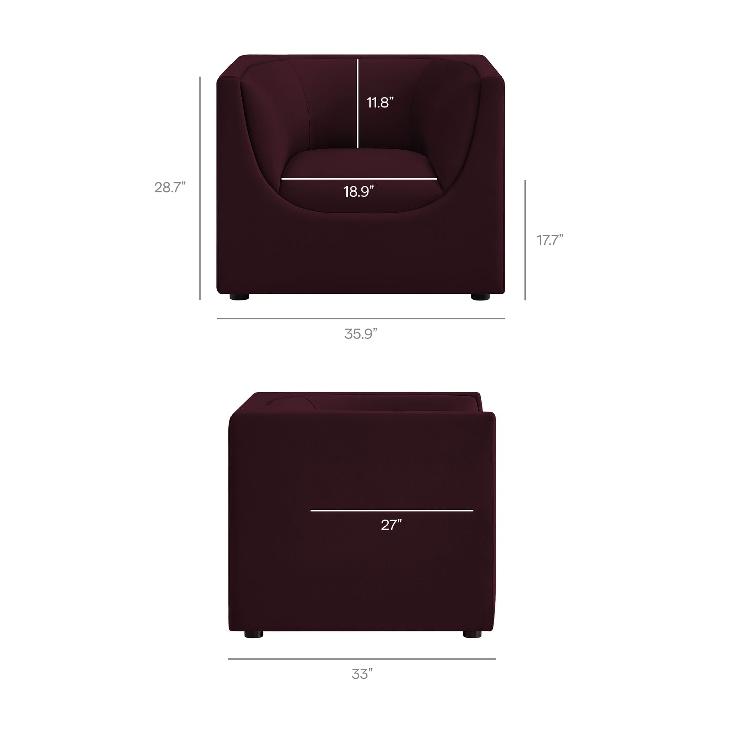 Drift Curved Back Performance Velvet Armchair in Mulberry