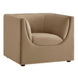 Drift Curved Back Performance Velvet Armchair in Taupe