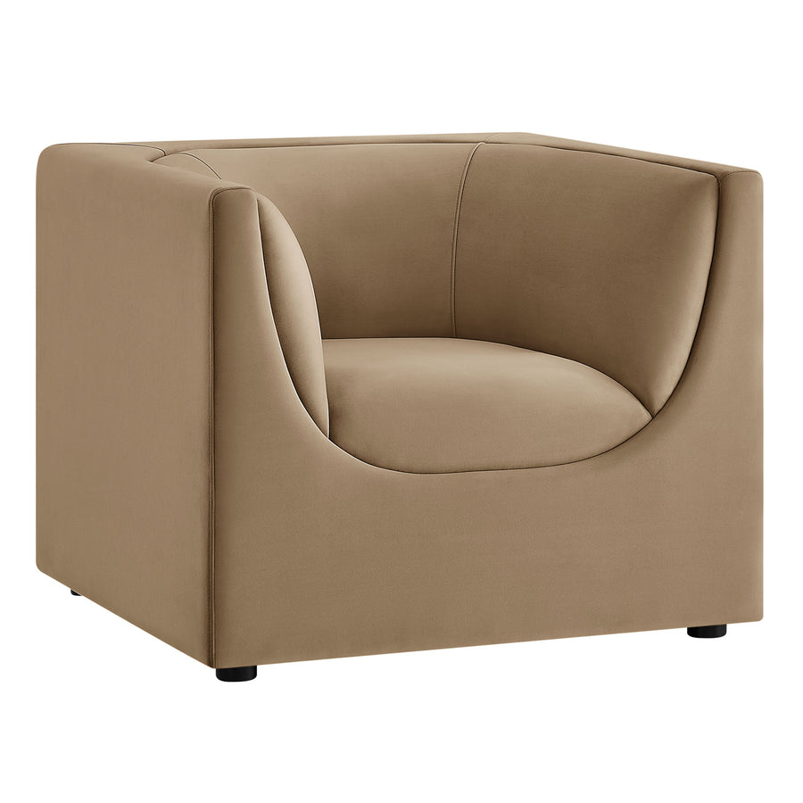 Drift Curved Back Performance Velvet Armchair in Taupe