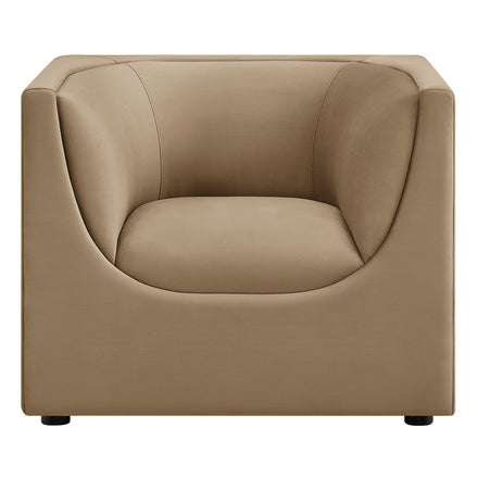 Hilda Curved Back Performance Velvet Armchair in Taupe