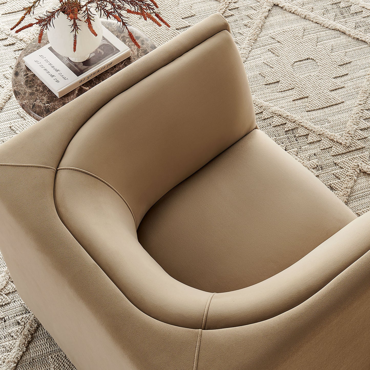 Drift Curved Back Performance Velvet Armchair in Taupe