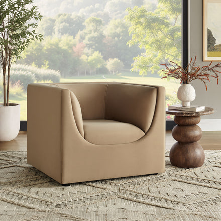Hilda Curved Back Performance Velvet Armchair in Taupe