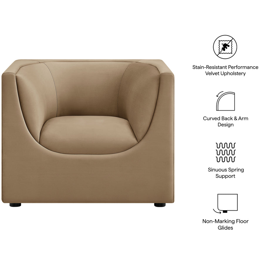 Drift Curved Back Performance Velvet Armchair in Taupe