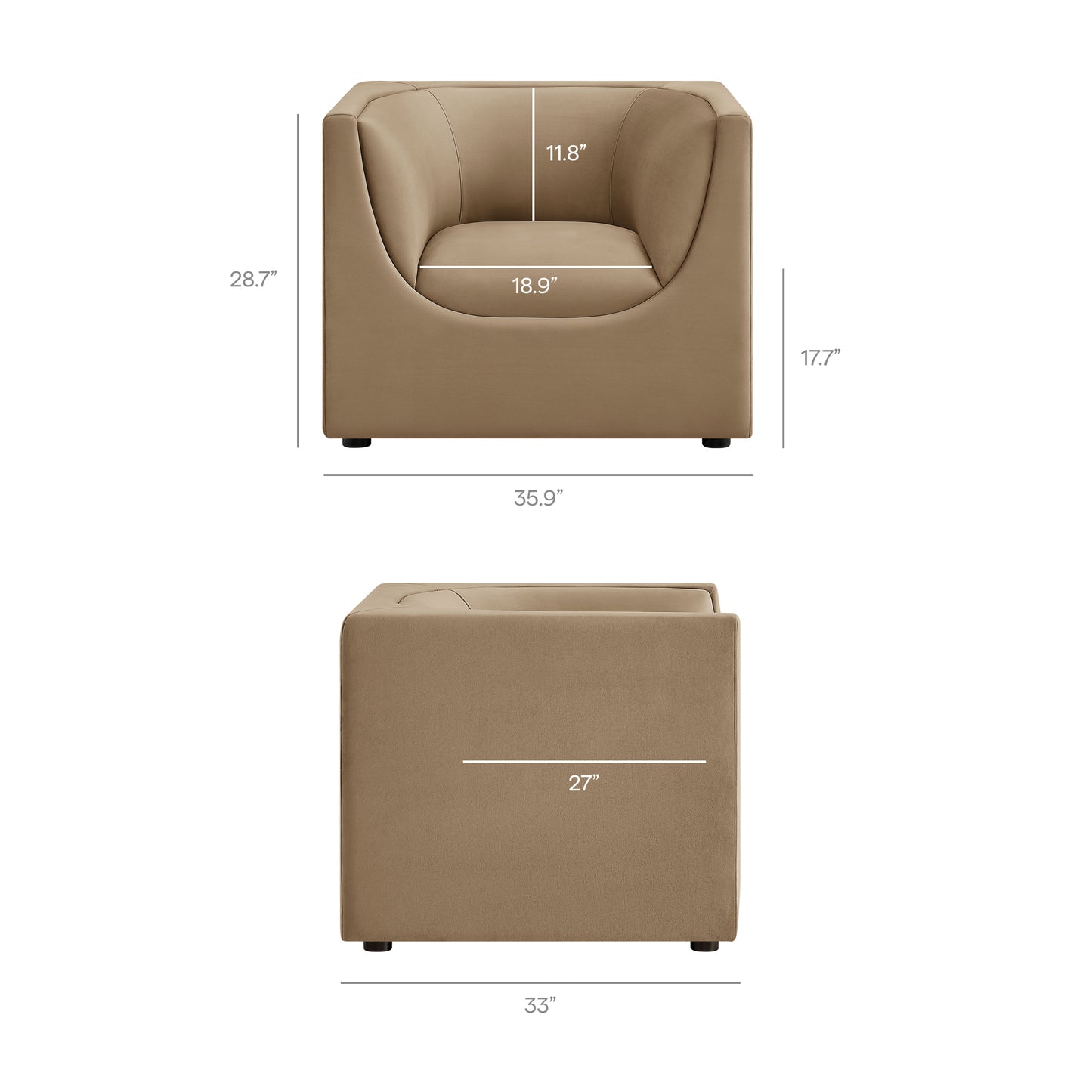 Drift Curved Back Performance Velvet Armchair in Taupe