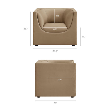 Hilda Curved Back Performance Velvet Armchair in Taupe