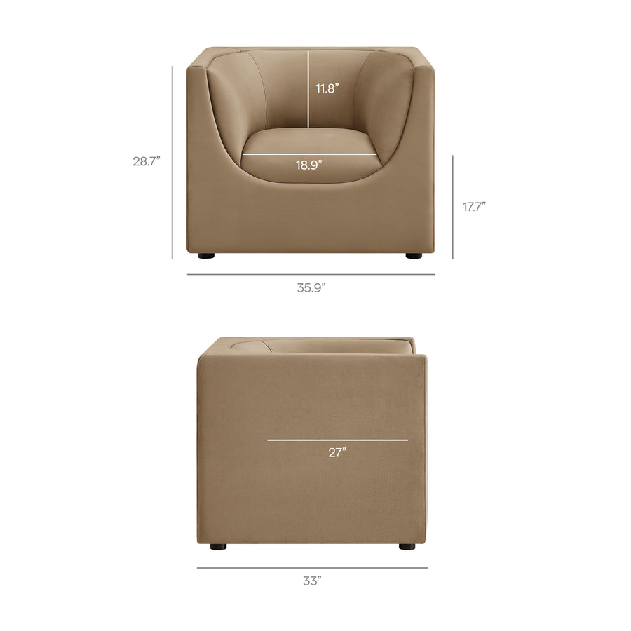 Drift Curved Back Performance Velvet Armchair in Taupe