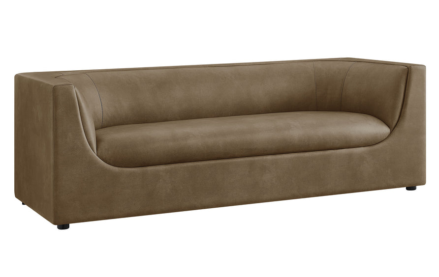 Drift 86" Curved Back Vegan Leather Sofa in Mushroom