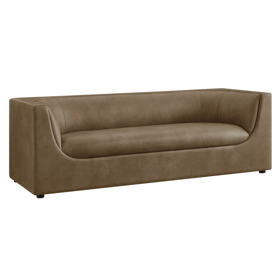 Drift 86" Curved Back Vegan Leather Sofa in Mushroom