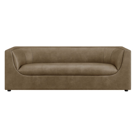 Hilda 86" Curved Back Vegan Leather Sofa in Mushroom