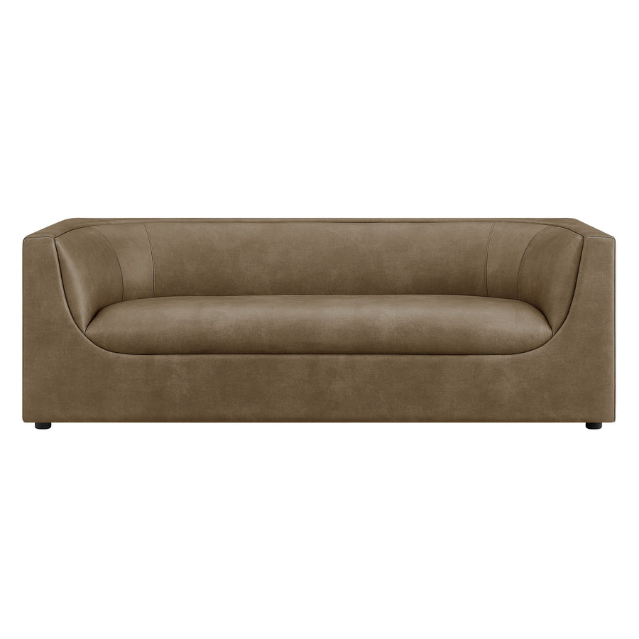 Drift 86" Curved Back Vegan Leather Sofa in Mushroom
